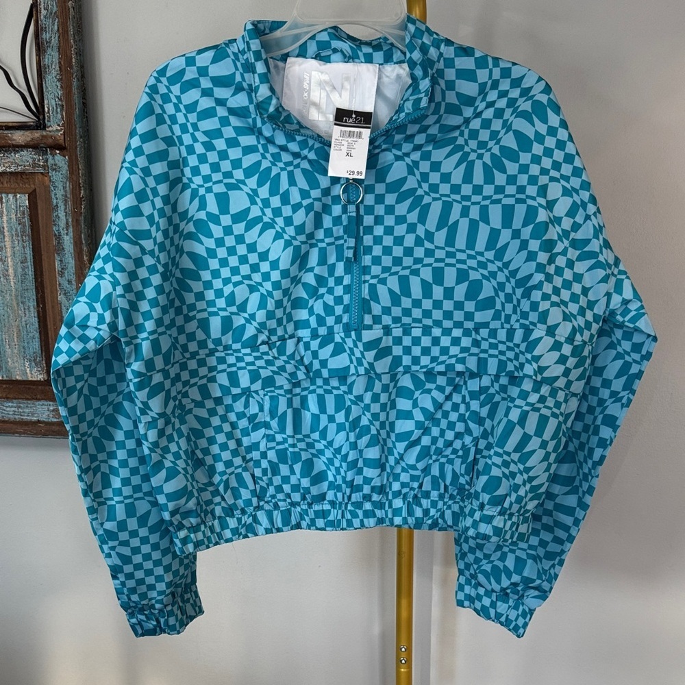 rue21 Turquoise Checkerboard Half-Zip Pullover NWT XL